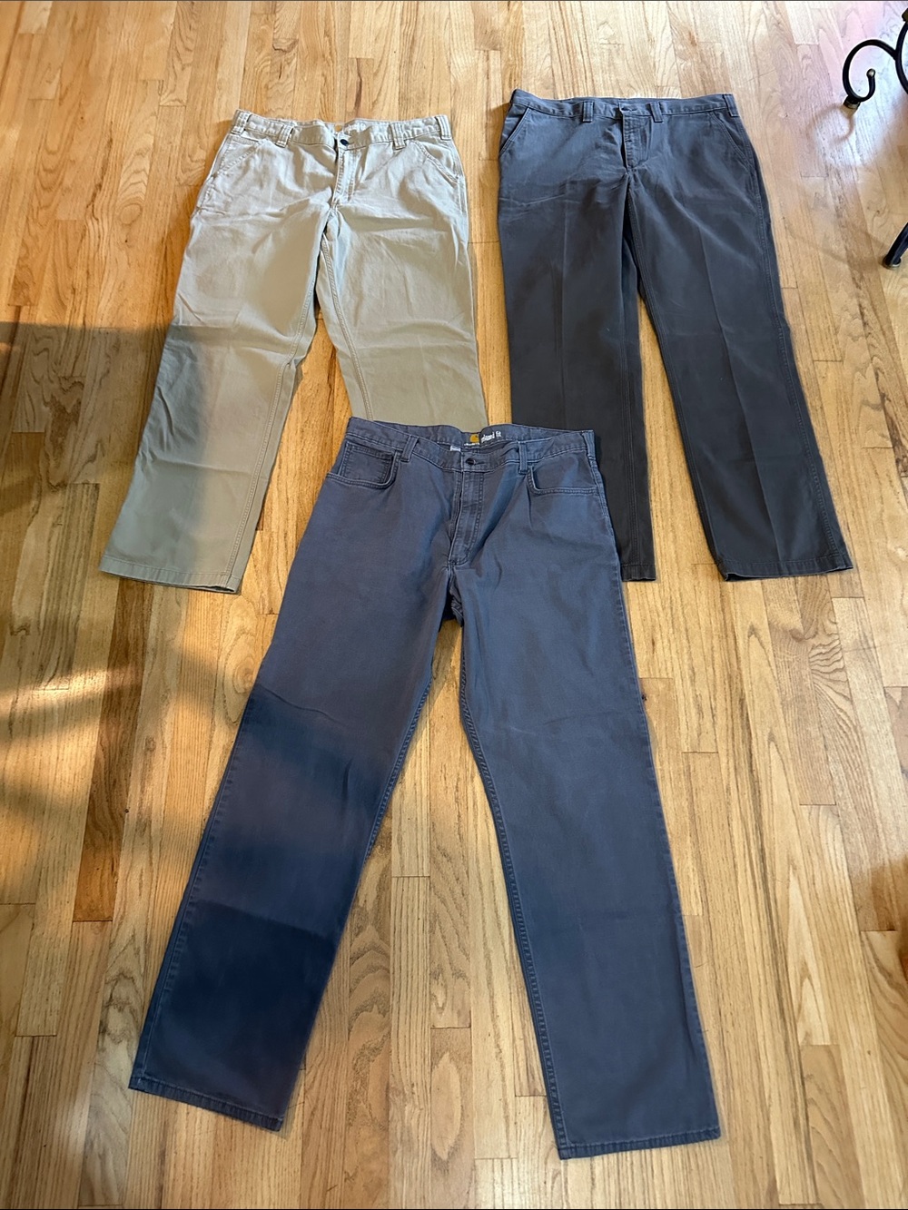 Carhartt Men's Chinos & Khakis Trio - Tan, Gray, Olive Size 38x34 QTY 3